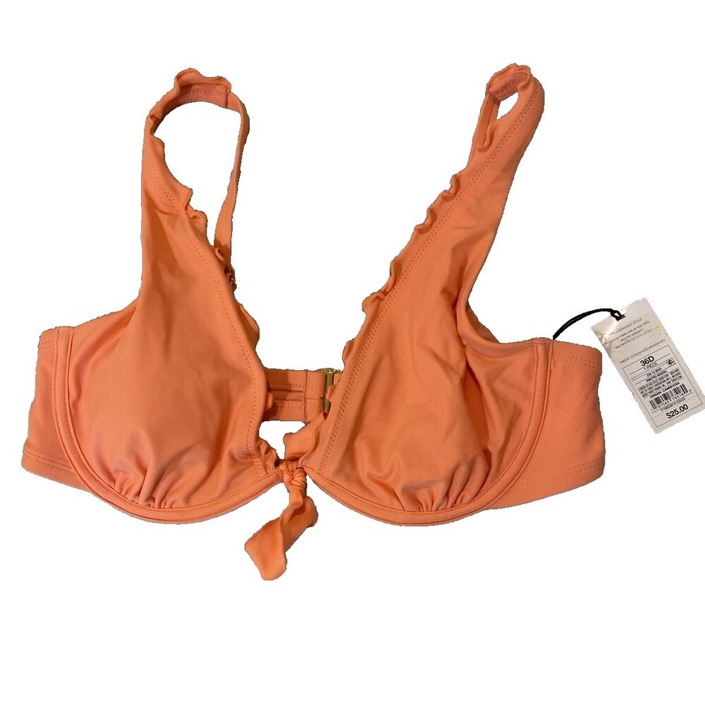 Shade & Shore Scalloped Bathing Suit Bikini Swim Top Size 36D Coral NWT